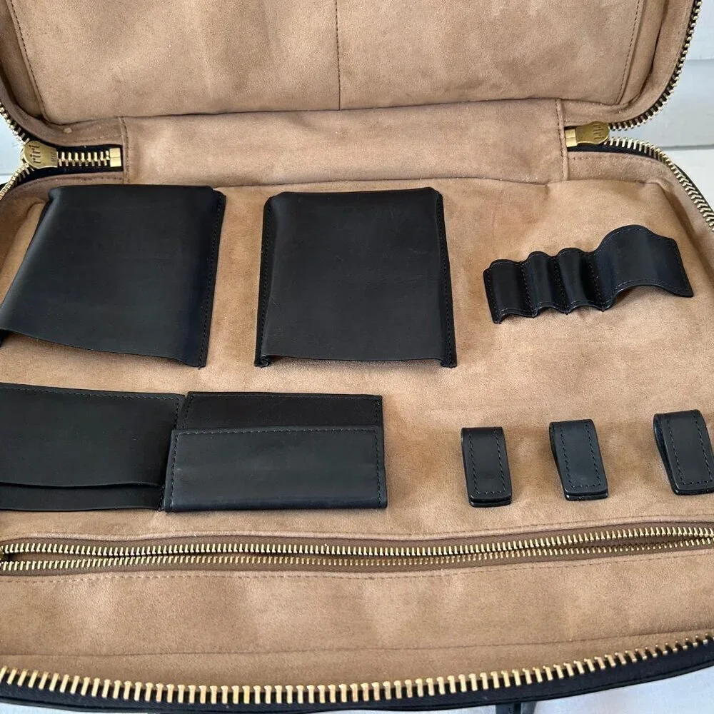 Vintage J.W. Hulme Leather Briefcase Organizer Bag Black Leather Bag Dual Handle